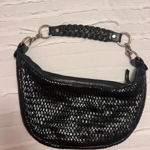 Black Shoulder Bag - Woven Leather
